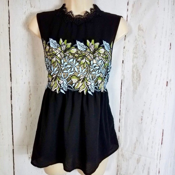 love J Tops - SOLD! Embroidered Peplum Blouse 💚🩵🖤